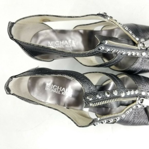 Michael Kors Womens Silver Leather Zipper Rivets - Picture 11 of 12